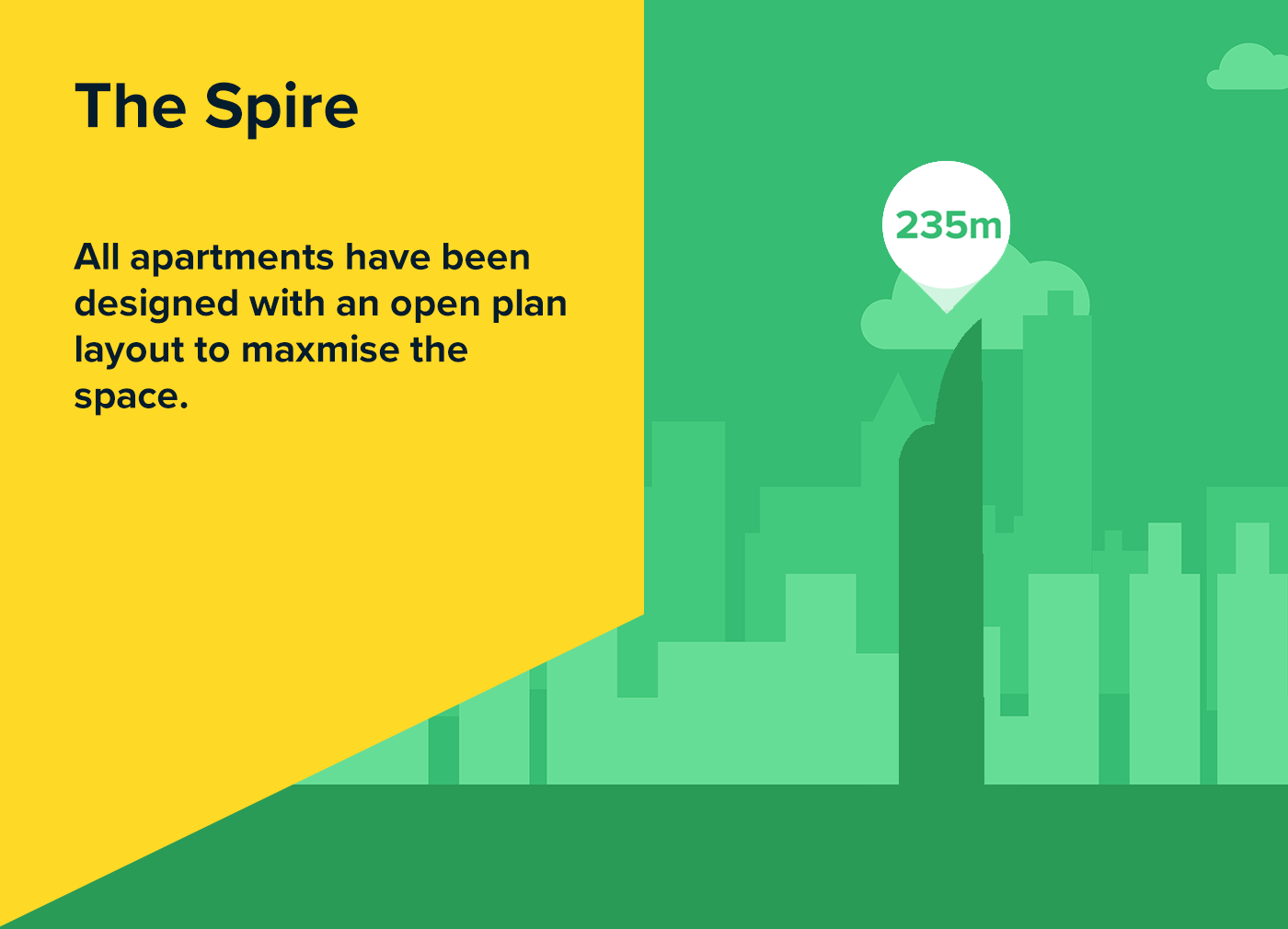 Illustration presenting The Spire, a planned building in London displaying a total height of 235 metres.